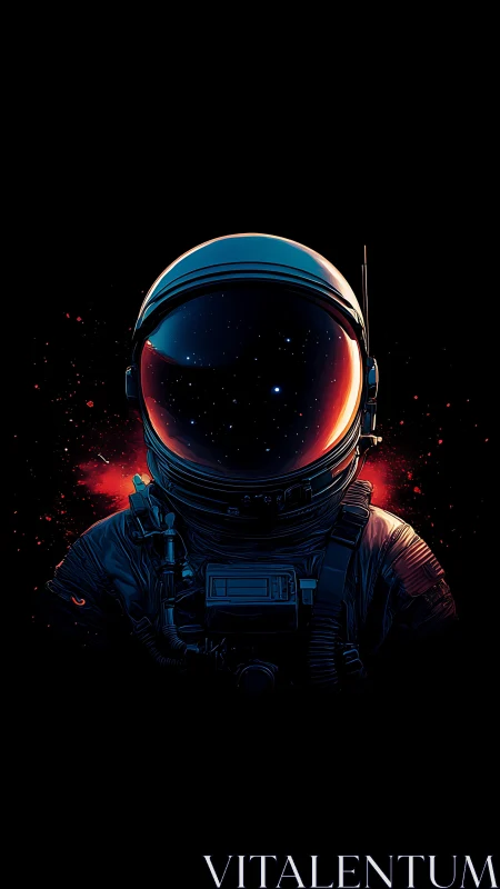 Solitary astronaut portrait with reflective starfield visor
