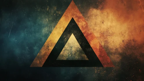 Abstract Grunge Triangle Artwork with Fiery and Cool Tones.