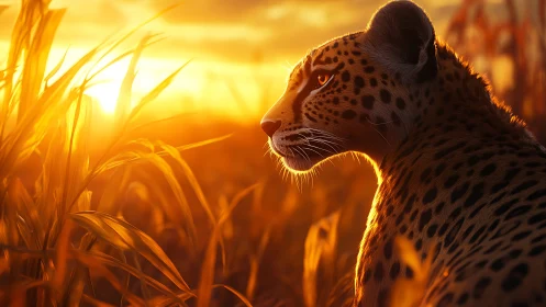 Leopard at Golden Hour in African Savanna.
