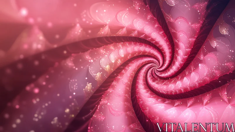 Pink spiral fractal pattern with glowing light particles.