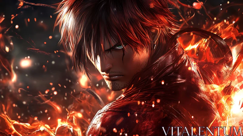 Ember‑crowned warrior turns, carving fury from living flame