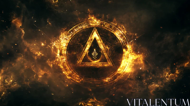 Glowing Occult Symbol. Burning Alchemical Circle.