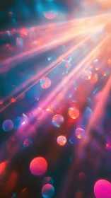 Refracted light beams interact with multicolored particulate bokeh