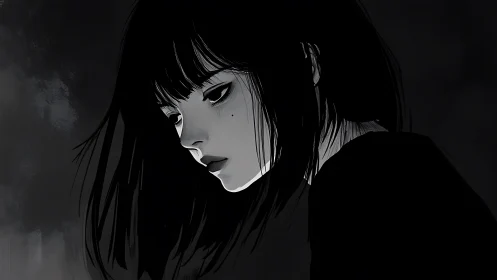 Solitary girl rendered in stark monochrome side profile