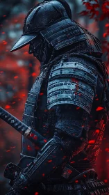 Digital painting of armored samurai in emberswept profile study.