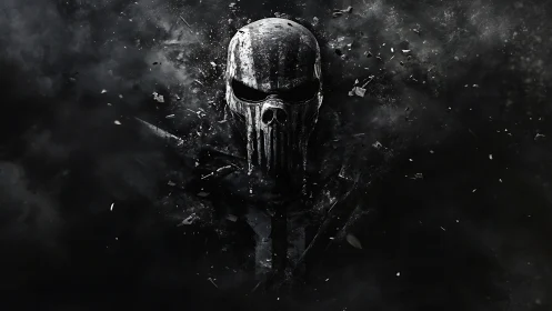 Skull of shattered night slips through burning black dust