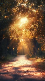 Sunlight filters through dense foliage onto a narrow path