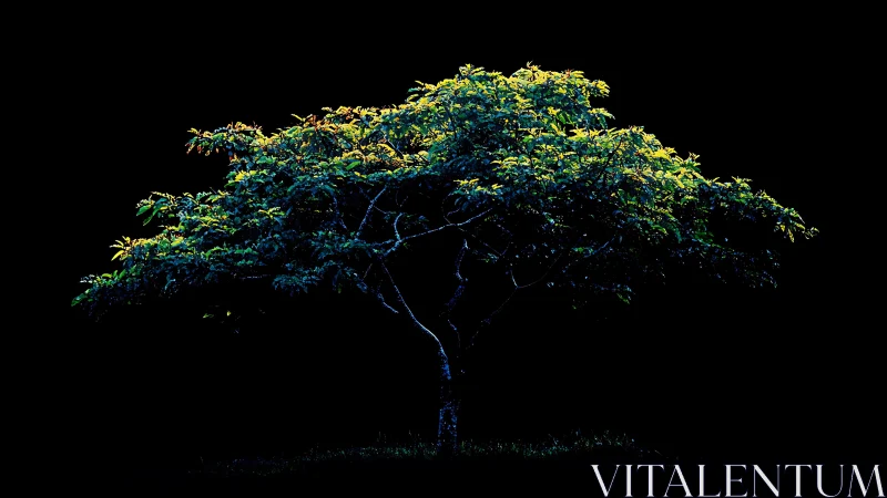 Isolated tree silhouette with selective canopy lighting.