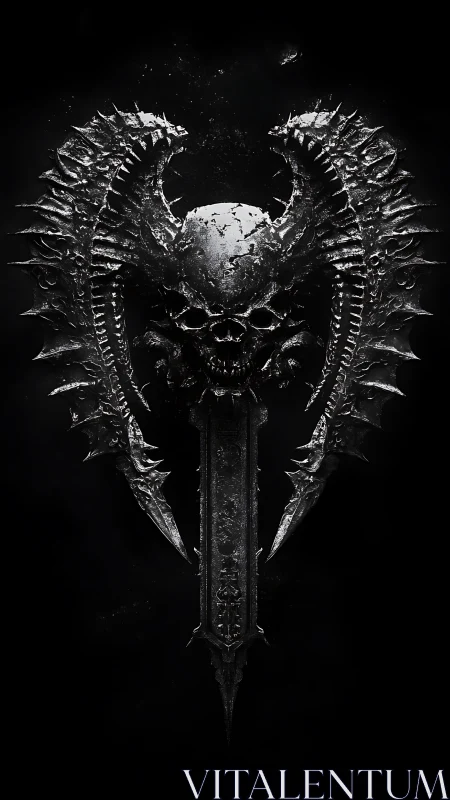 Ornate demonic skull sigil with barbed wings and central sword