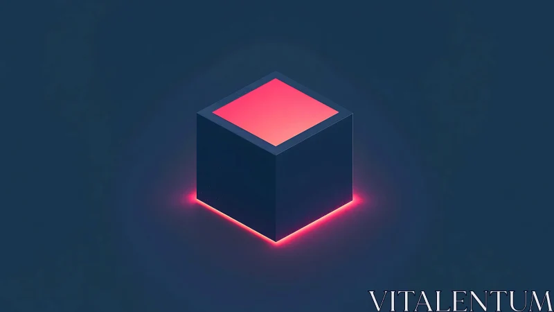 Midnight neon cube humming softly in a void of deep blue.