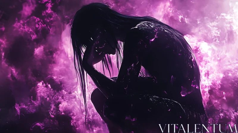 Nebulous silhouette curls inward as violet storms whisper