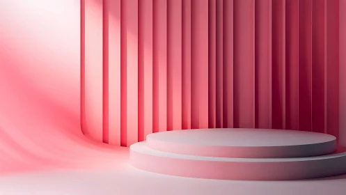Minimal pink 3D stage with curved backdrop and steps.