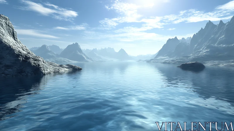 Glacial fjord dreams under a silver-blue morning sky.