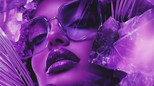 Violet crystal muse in oversized neon dream glasses.