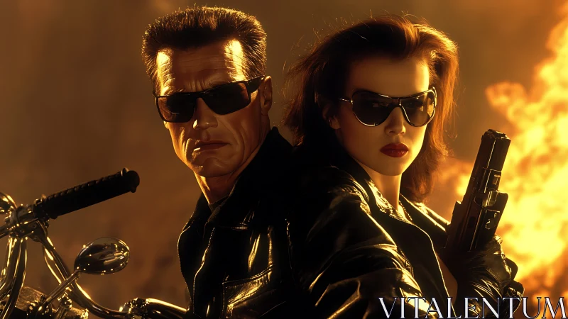 Leather-clad bikers face firestorm with mirrored aviators.