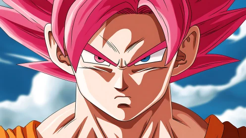Pink-haired anime warrior in intense cel-shaded close-up portrait.