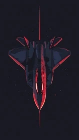 Stealth jet top-down illustration with neon red rim lighting.