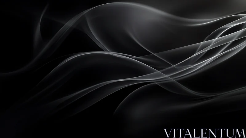 Abstract black background with flowing silver wave lines.