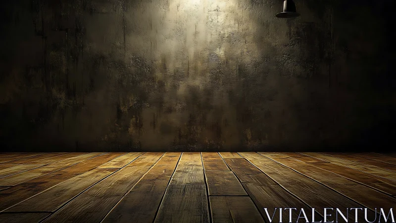 Warm spotlight invites stories to unfold on rustic wood floor