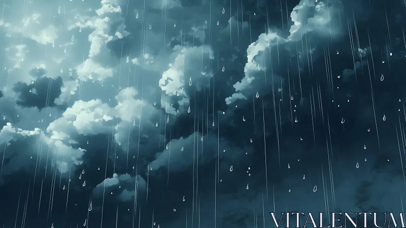 Anime storm sky study with vertical rainfall composition.