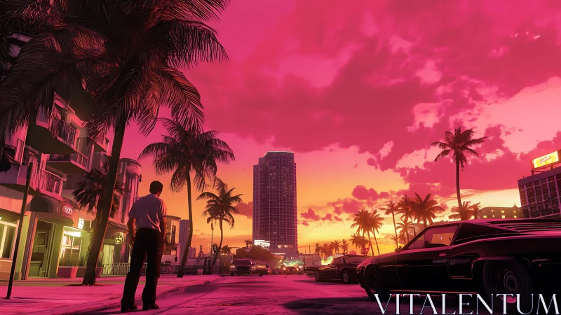 Neon dusk boulevard dream under hot magenta skies.