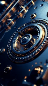 Close-up metallic mechanism with circular gear structure.