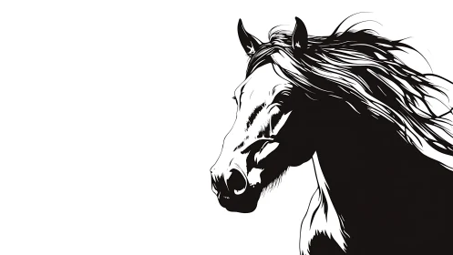 Horse head silhouette shows high contrast line illustration