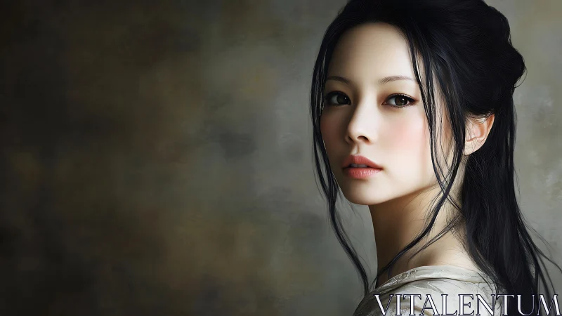 Soft-lit digital portrait captures quiet, timeless elegance