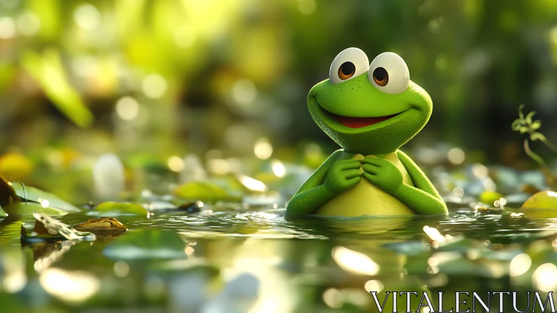 Joyful pond frog silently rehearses a secret love song