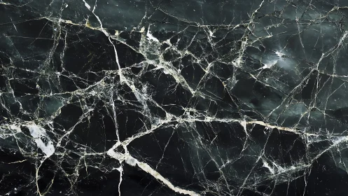 Dark marble slab shows intricate white fracture veining.