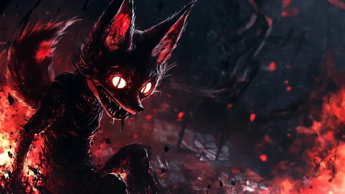 Foxfire fiend grins wide while prowling through burning dusk