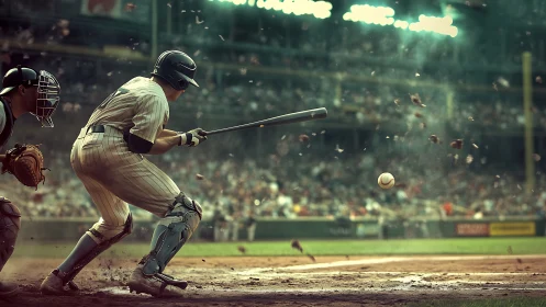 Dust, swing, and stadium light: baseball drama in motion.