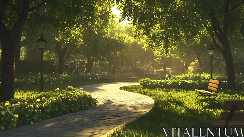 Sunlit garden path inviting quiet strolls and soft daydreams.
