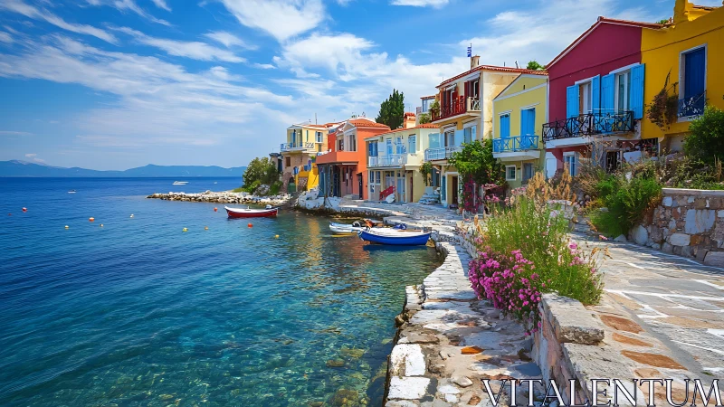 Colorful seaside homes overlook crystal-clear Mediterranean waters.