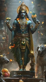 Divine blue guardian breathes light into a jeweled shrine