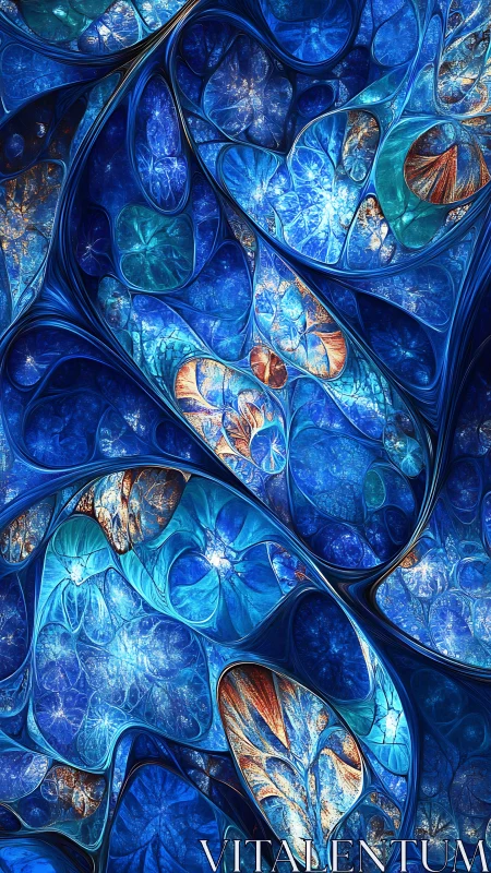 Fractal marine glass cells with luminous blue organic tessellation.