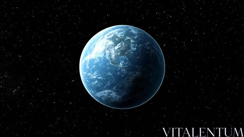 Blue Earth-like planet rotates in deep star-filled space