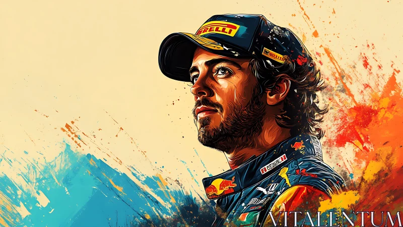 Dynamic racing portrait rendered in vibrant digital paint strokes