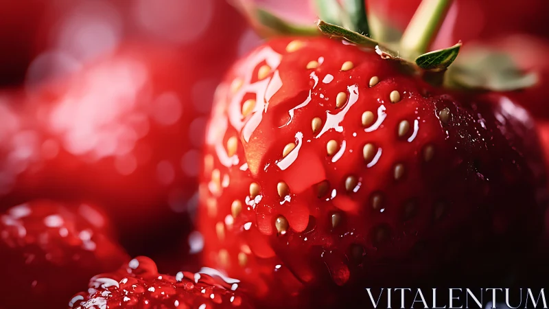 Juicy ripe strawberry in close-up with glossy surface.