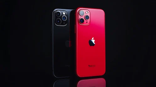 iPhone 11 Pro and 11 Pro Max comparison. Black and red models.