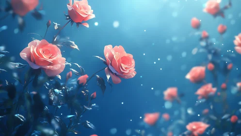 Digital Rose Garden Against Blue Backdrop