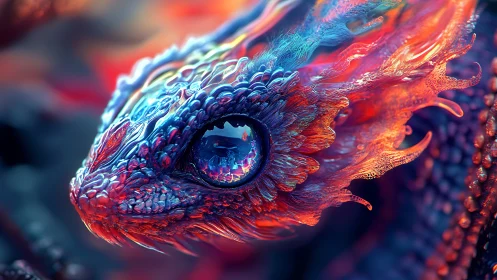 Bioluminescent dragon eye rendered in hyperchromatic detail