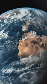 Gentle blue Earth curves over Europe and Africa in soft light