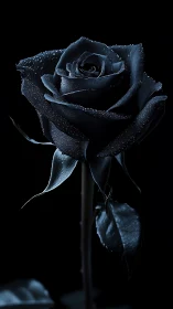Enchanting Deep Blue Rose Glistens with Mystical Dewdrops