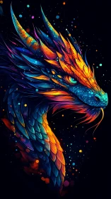 Neon scaled dragon portrait against deep cosmic void.