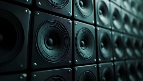 Wall of deep bass speakers ready to share powerful sound.