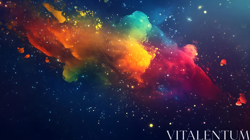 Multicolored nebula-like cloud structure against star field.