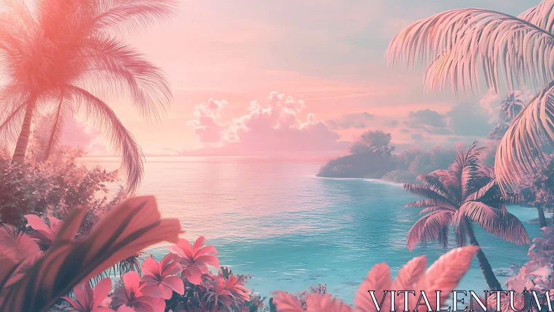 Tropical Paradise Sunset Over Turquoise Waters.