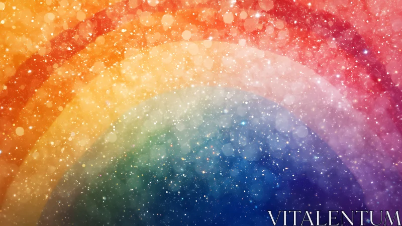 Iridescent bokeh rainbow arc with layered prismatic gradients.