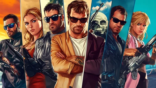 Bold team of action heroes framed in vivid comic panels.